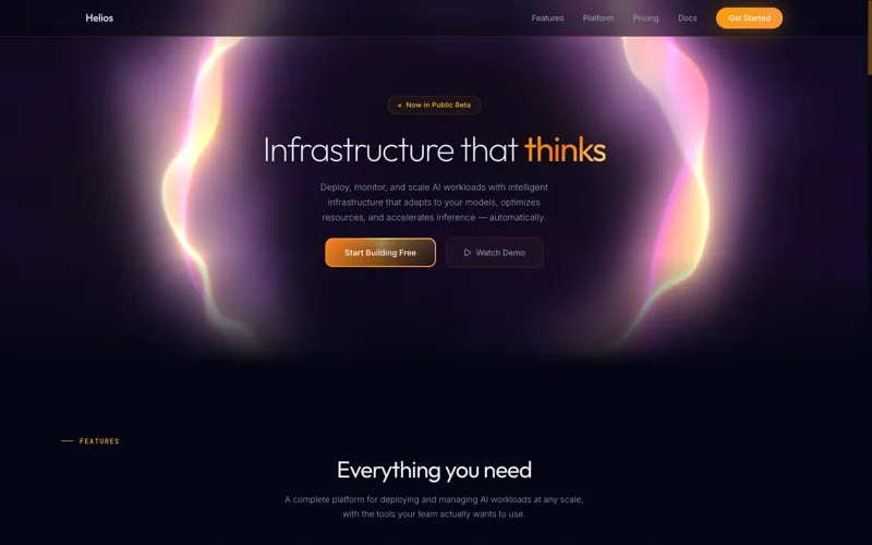 Helios — AI infrastructure site built with Arclen